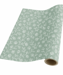 Petals – White on Moss Green – Giftwrap (5m x 50cm)