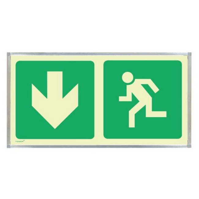 Photoluminescent Sign Frame - Man Running Green Arrow Down - 380 x 190mm - SIGNP2MA(D1)