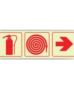 Photoluminescent Sign Frame - Fire Extinguisher, Hose, Red Arrow - 570 x 190mm - SIGNP3FEHA(2)