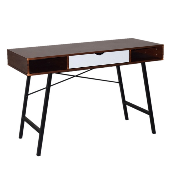 Office Desk - One Drawer - Kansas - 76 x 48 x 120 cm - Dark Brown and White - CD-17120