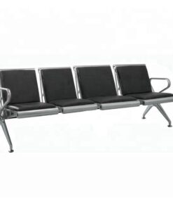 Airport Bench - Indoor Waiting Room Seat - Stainless Steel - Upholstered - Four Seater - Flat Pack - 244 x 67 x 82 cm - PF04A-black