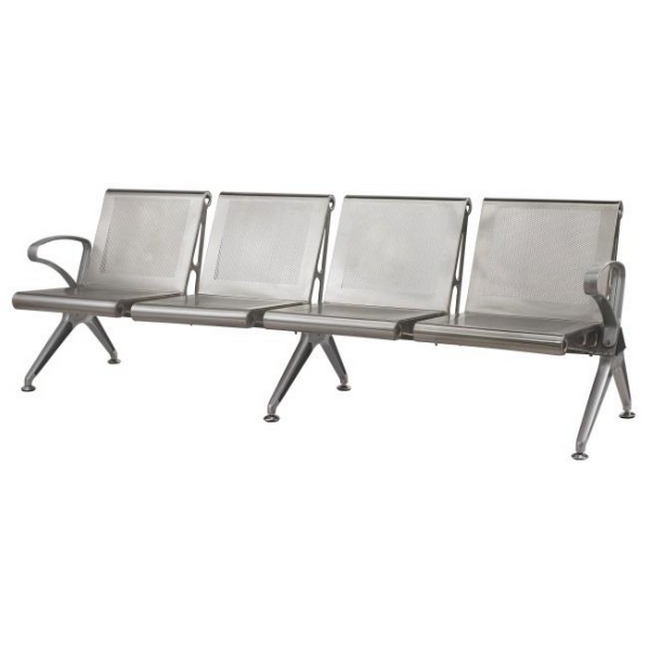Airport Bench - Indoor and Outdoor Waiting Room Seat - Stainless Steel - Four Seater - Flat Pack - 244 x 67 x 82 cm - PF04