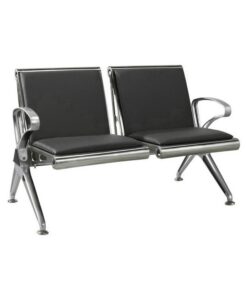 Airport Bench - Indoor Waiting Room Seat - Stainless Steel - Upholstered - Two Seater - Flat Pack - 127 x 67 x 82 cm - PF02A-black