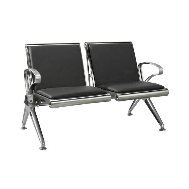 Airport Bench - Indoor Waiting Room Seat - Stainless Steel - Upholstered - Two Seater - Flat Pack - 127 x 67 x 82 cm - PF02A-black