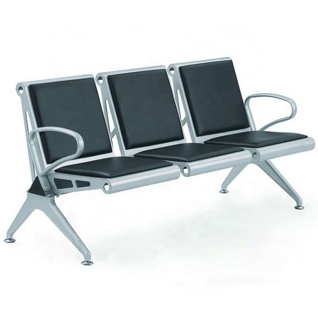 Airport Bench - Indoor Waiting Room Seat - Mild Steel - Upholstered - Heavy Duty - Three Seater - Flat Pack - 185 x 67 x 82 cm - PD03A-black