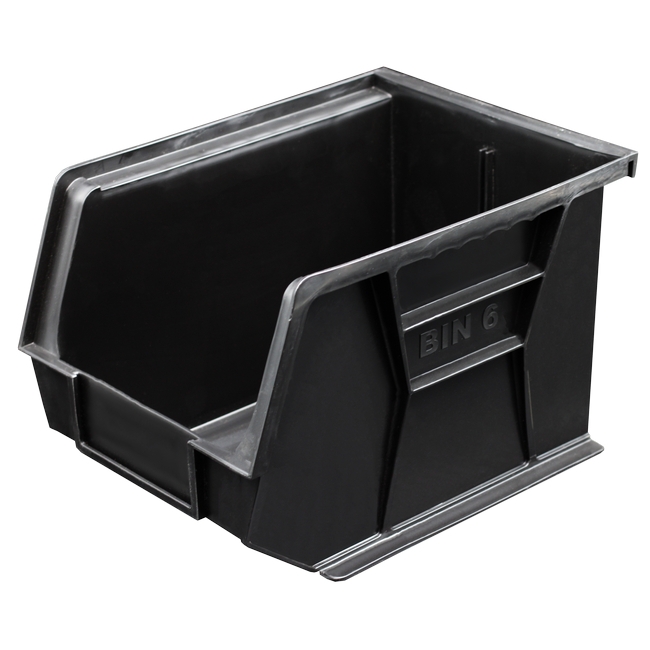 Stack & Hang Parts Storage Bin - Small Plastic Container - Size 6 - 28 x 21 x 18 cm - Black - BIN-6-BLACK