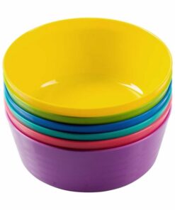 Kiddies Plastic Bowls - Rainbow Range - 6 Assorted Colours Per Pack - Pack of 10