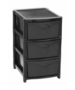 Plastic Three Drawer Unit - 3 Drawers - Black Frame & Black Drawers