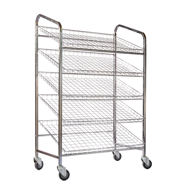 Wire Mesh Bread Trolley - Mobile - 5 Tier - Chrome and Electroplated - 153 x 110 x 58cm