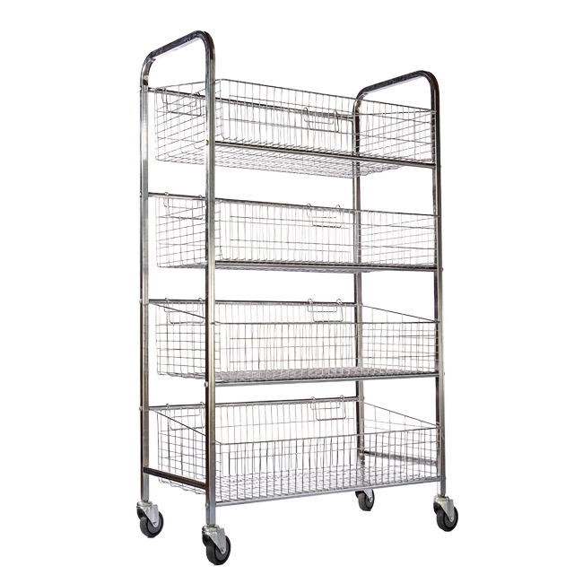 Wire Mesh Bread Roll Trolley - Mobile - 4 Tier - Chromed - 170 x 110 x 52cm