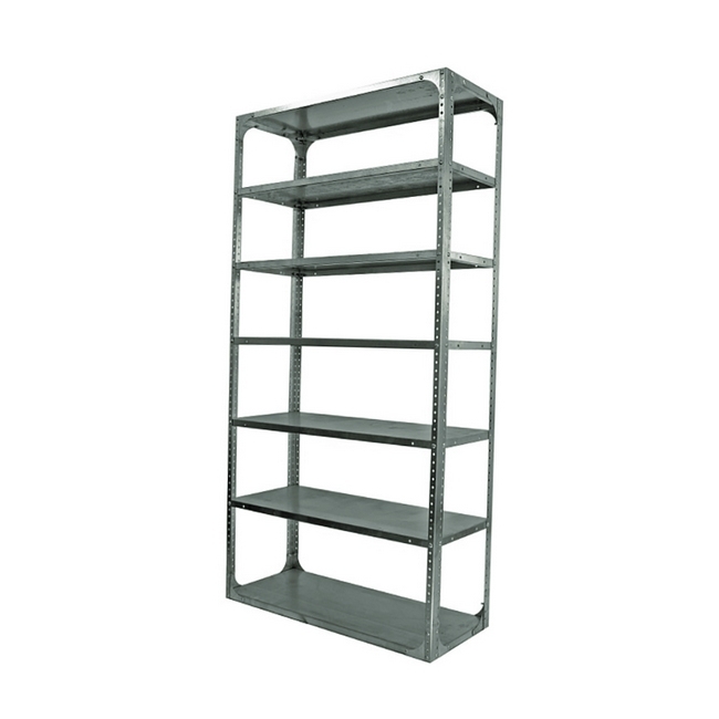 Bolted Shelving Steel Bay 7 Shelves - Uni-Angle - Seven Shelf Kit - Galvanised - 365.8 x 91.4 x 61 cm
