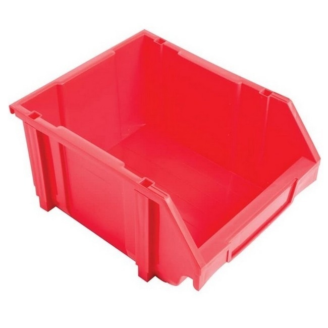 Matlock Plastic Louvre Panel Bin - Stack and Hang Container - Interlocking Design - 28 x 35 x 18.4 cm - Red