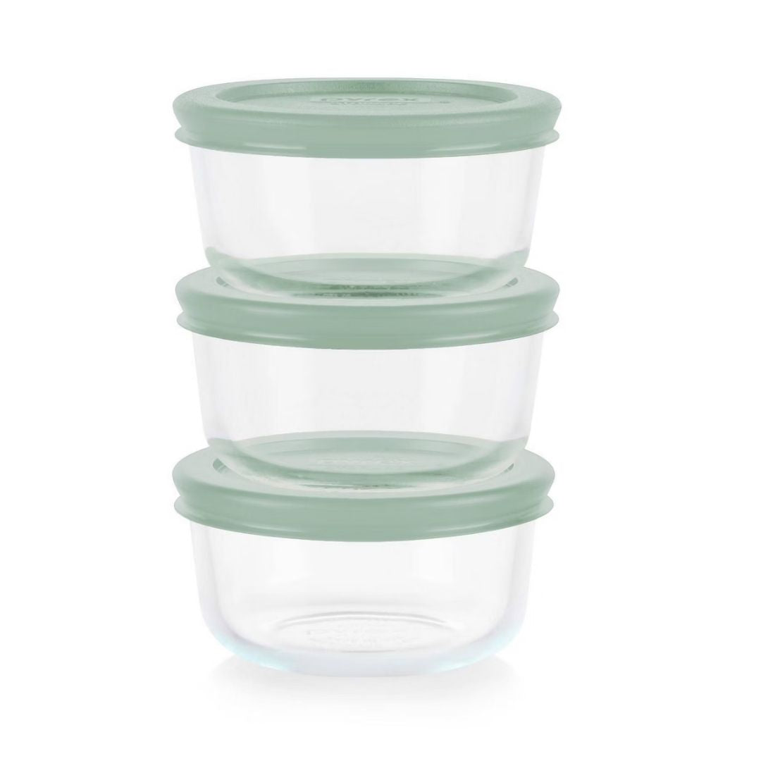 Round Glass Storage Set - Green - 3pc - Image 3