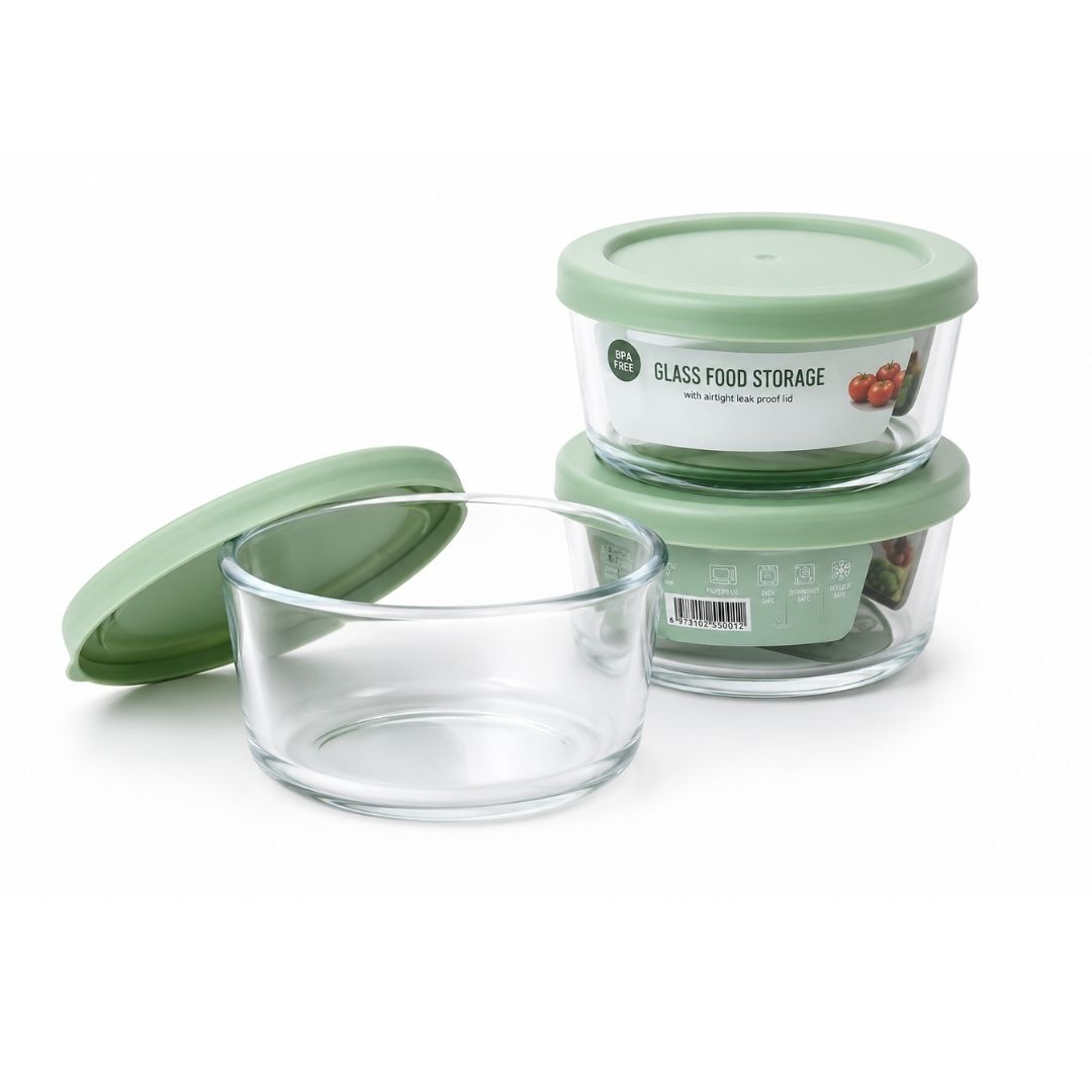 Round Glass Storage Set - Green - 3pc - Image 2