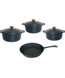 Cast Iron Pot Set - 7pc Continental Matt Black Gold Knobs