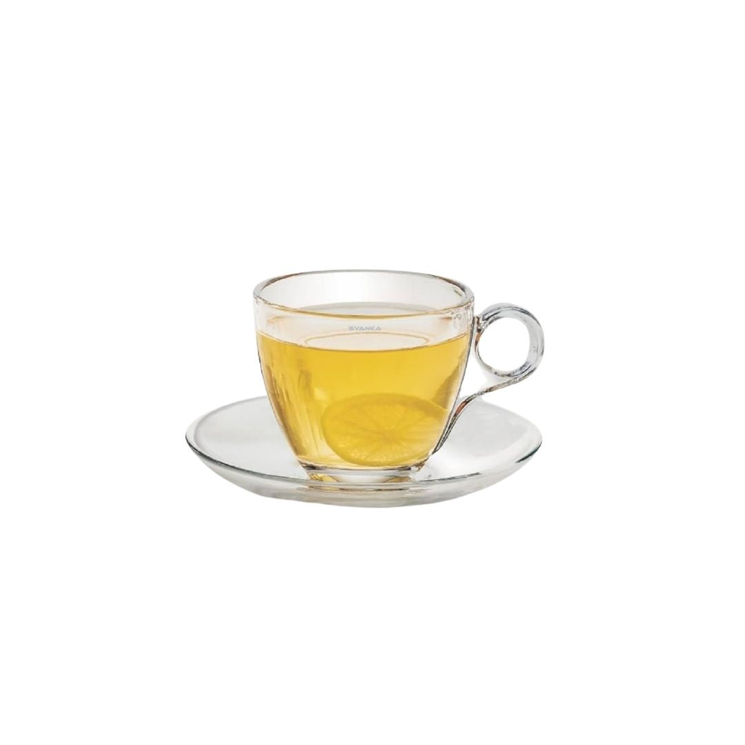 Clear Glass Tea Cup With Saucer Sets - 6's - Image 2