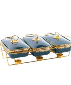 Food Warmer - 3 Division - Green with Gold Frame
