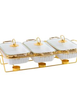 Food Warmer - 3 Division - White with Gold frame