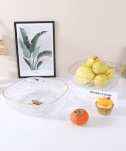Square Plastic Salad Bowl with Gold Inlay Edge