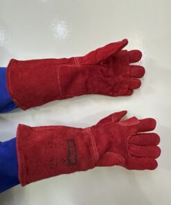 RED HEAT RESISTANT LEATHER GLOVES, Red Lined,Black Cotton Liner,Kevlar Thread – 20cm Cuff – SUPERIOR