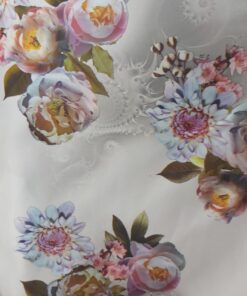 Printed Duchess Satin - Light Grey + Pink