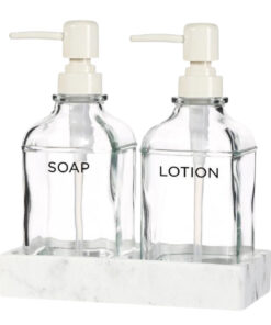 Liquid Dispenser Set With Marble Tray - 3 Pcs