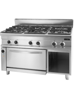 6 Burner gas cooking range with electric convection oven & cabinet