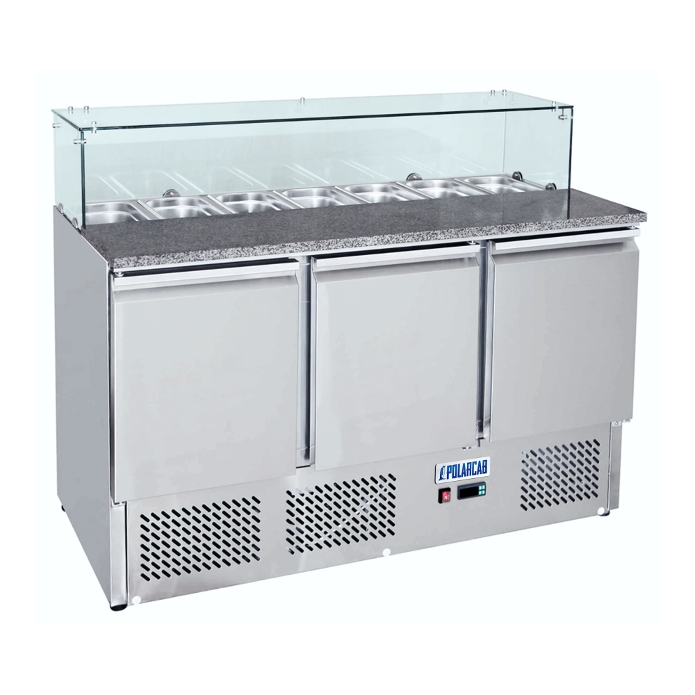 Saladette – Pizza assembly worktop with sneezeguard