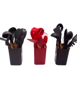 Kitchenware - 12pc Silicone Utensil Set Square Holder