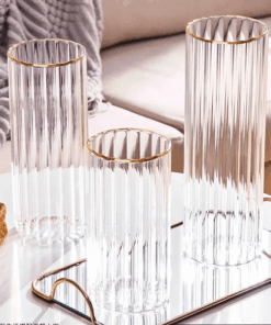 Table Decor - Glass Reeded Gold Rim Vase