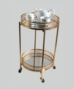 Server Trolley - Double Mirror Round - Gold