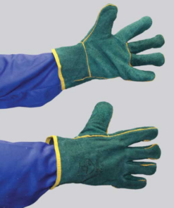 HEAT RESISTANT GLOVES – LINED (WELDING- FURNACE, GREEN LINED LEATHER- WELDING Green Lined, Welted Seams, Cotton Lined – 5cm Cuff