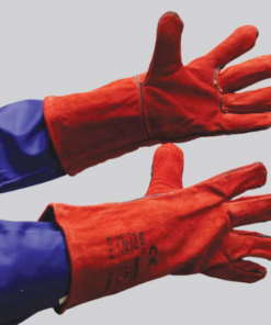 RED HEAT RESISTANT LEATHER GLOVES, Red Lined,Welted Seams,Cotton Lined – 35cm