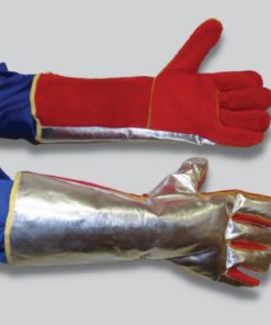 HEAT RESISTANT – SPECIALISED GLOVES, Alluminised Back / Red Leather c/w thermo barrier liner – Elbow length (Furnace-Pro)