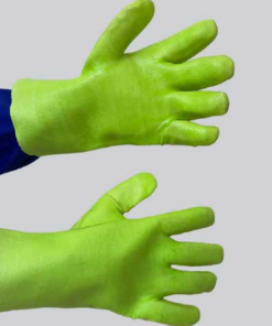 PVC GREEN Hi Viz MINING GLOVE – MADE IN ACCORDANCE TO SABS- PVC Medium Weight – Mining Green HI VIZ  27cm