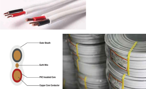 DOMESTIC  cables ALVEXFLAT SURFACE WIRING CABLES (FLAT TWIN AND EARTH) Per Meter per 100 meters