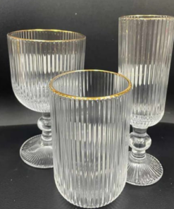 Drinkware - Reeded Glass Gold Rim - 6pc