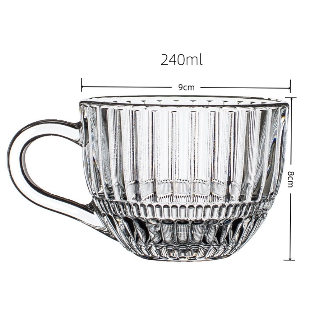 Ribbed Clear Glass Tea Cup & Saucer - 6 Piece - Image 4
